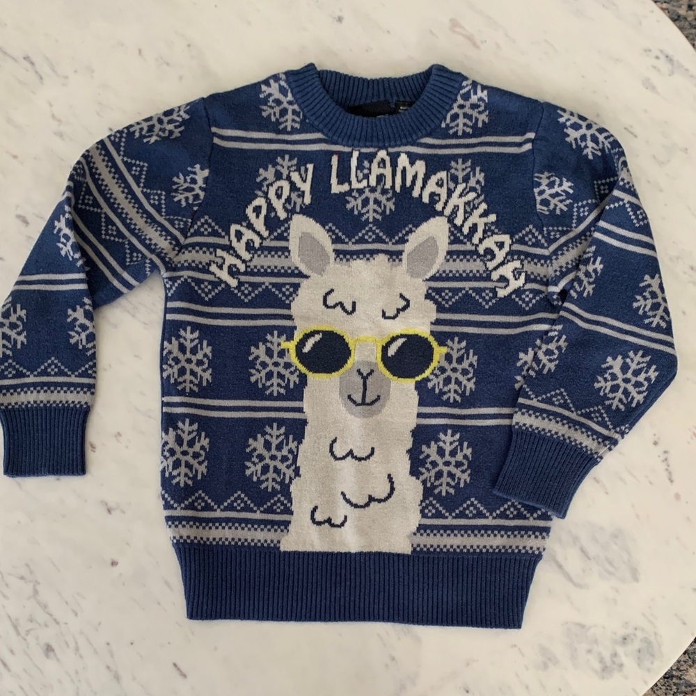 MAD Engine Blue Hanukah Llama Crewneck Sweater